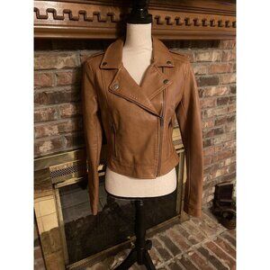 Cape Juby Faux Leather Jacket Size Medium Brown Carmel Cropped See Measurements